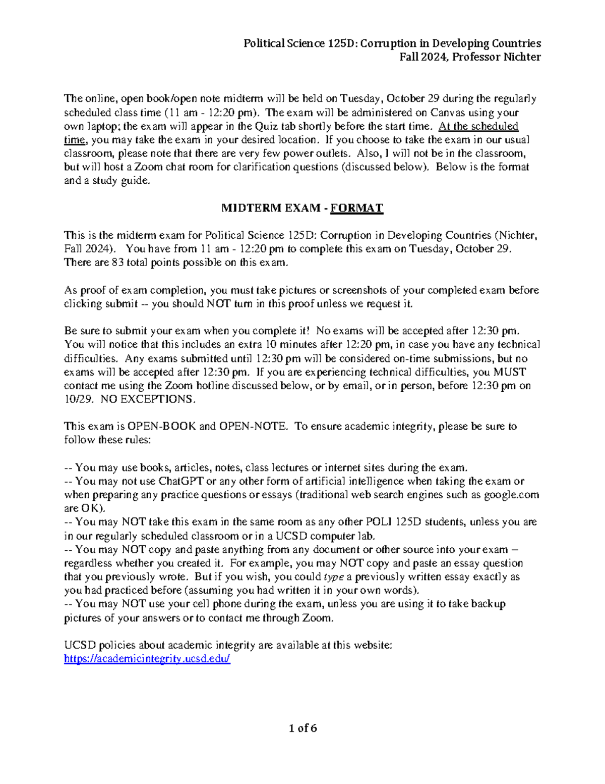 POLI 125D Midterm - Format and Study Guide - Fall 2024 - Fall 2024 ...
