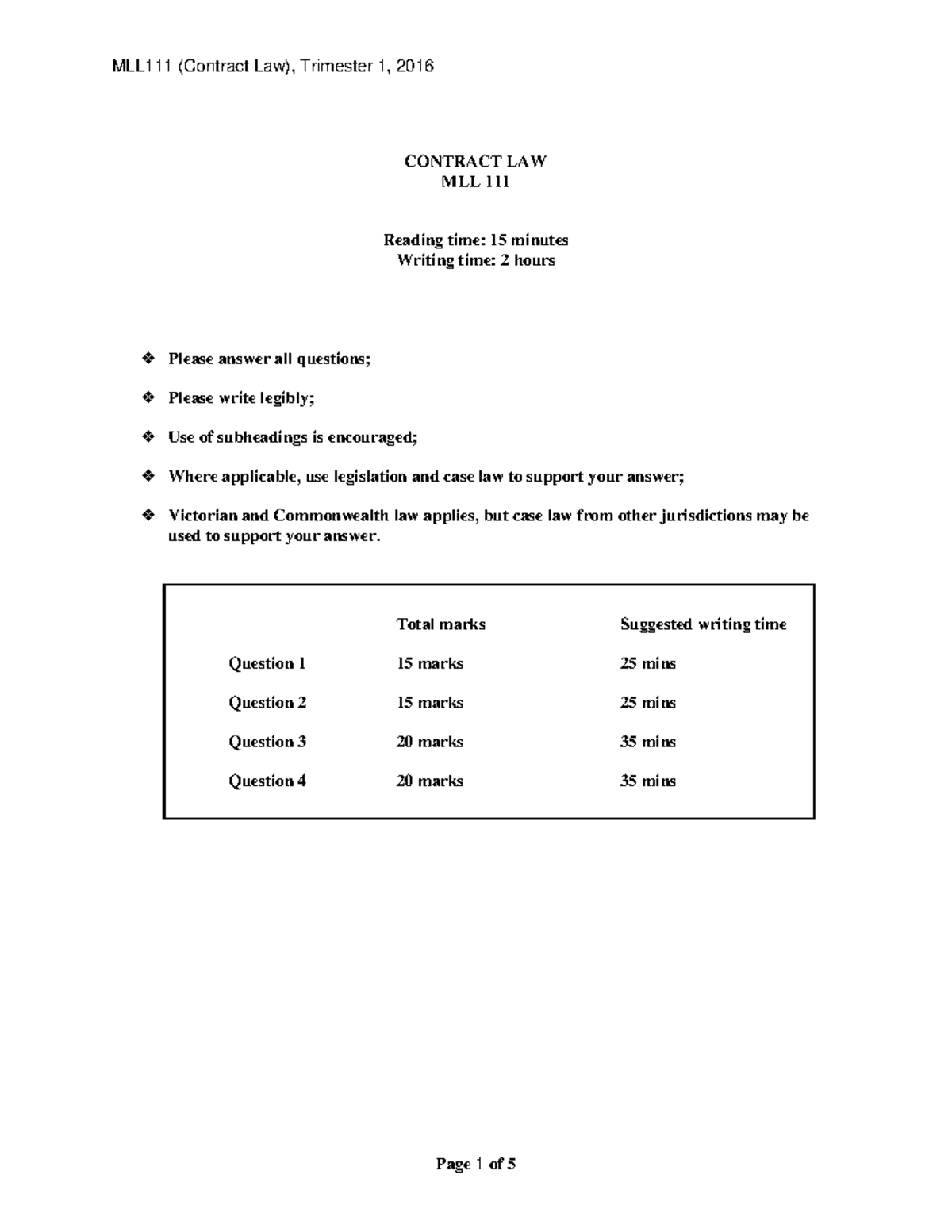 exam-1-2016-questions-mll111-contract-law-trimester-1-2016