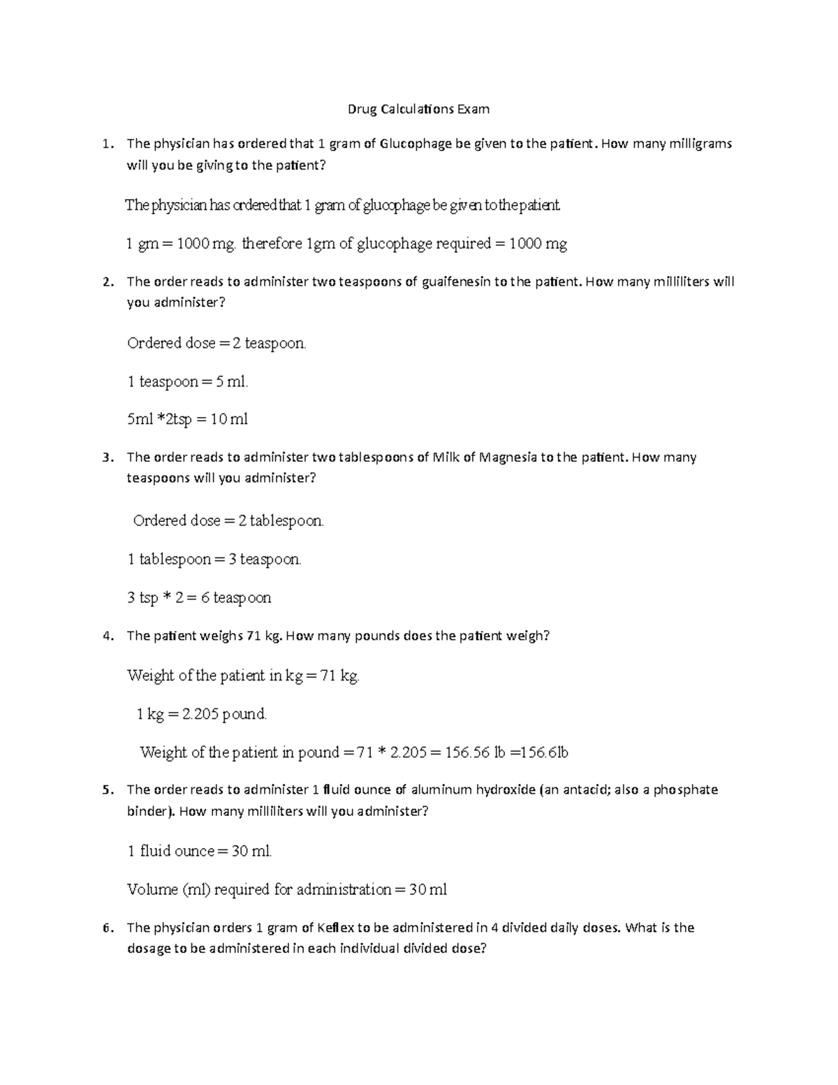 Drug Calculations Exam - Drug Calculations Exam The physician has ...