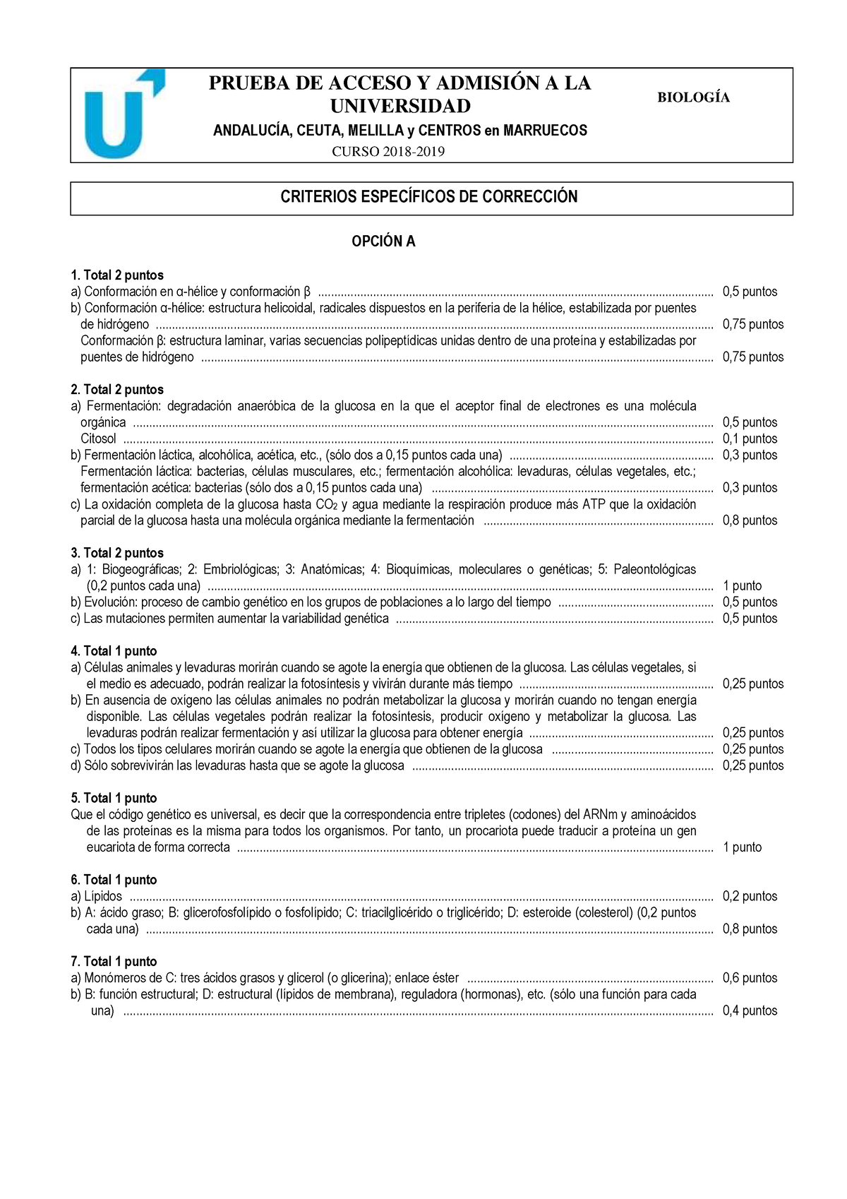 Biolog Â°a Criterios De Correcci Â¢n A Y B - PRUEBA DE ACCESO Y ...