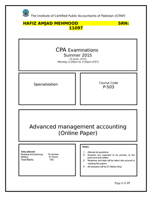 advanced management accounting assignment