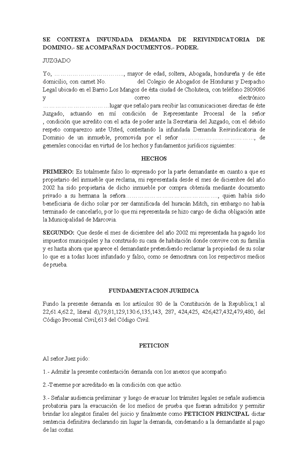393222047- Contestacion- Demanda - SE CONTESTA INFUNDADA DEMANDA DE ...