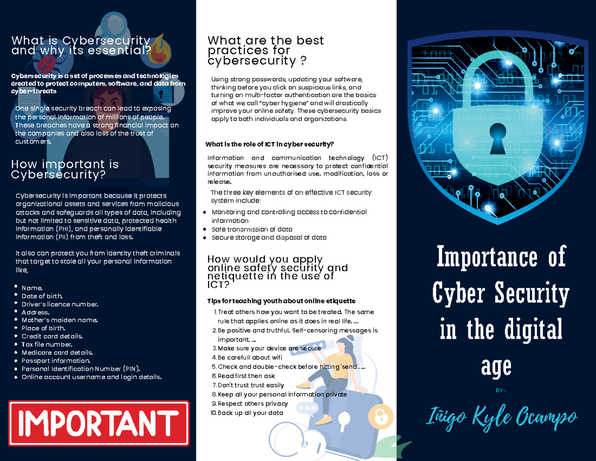 Pamphlet Cyber security 1 - Importance of Cyber Security in the digital ...