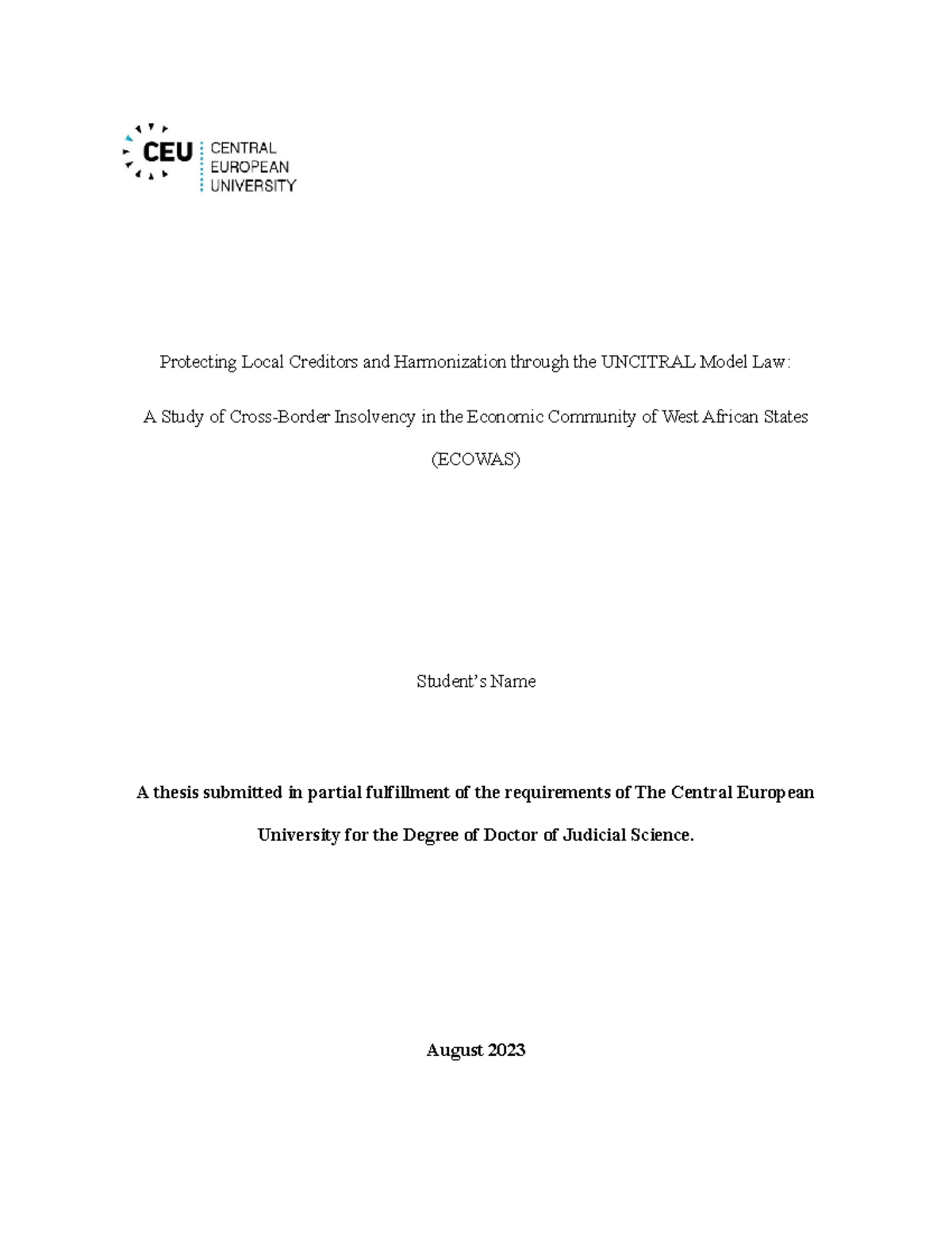 Protecting Local Creditors And Harmonization Through The Uncitral Model ...