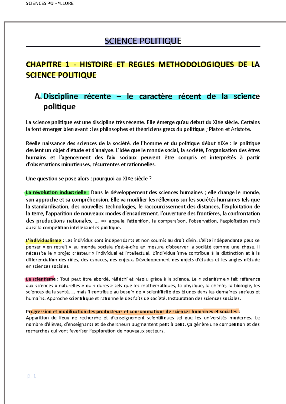 Synthèse SCPO - SCIENCE POLITIQUE CHAPITRE 1 - HISTOIRE ET REGLES ...