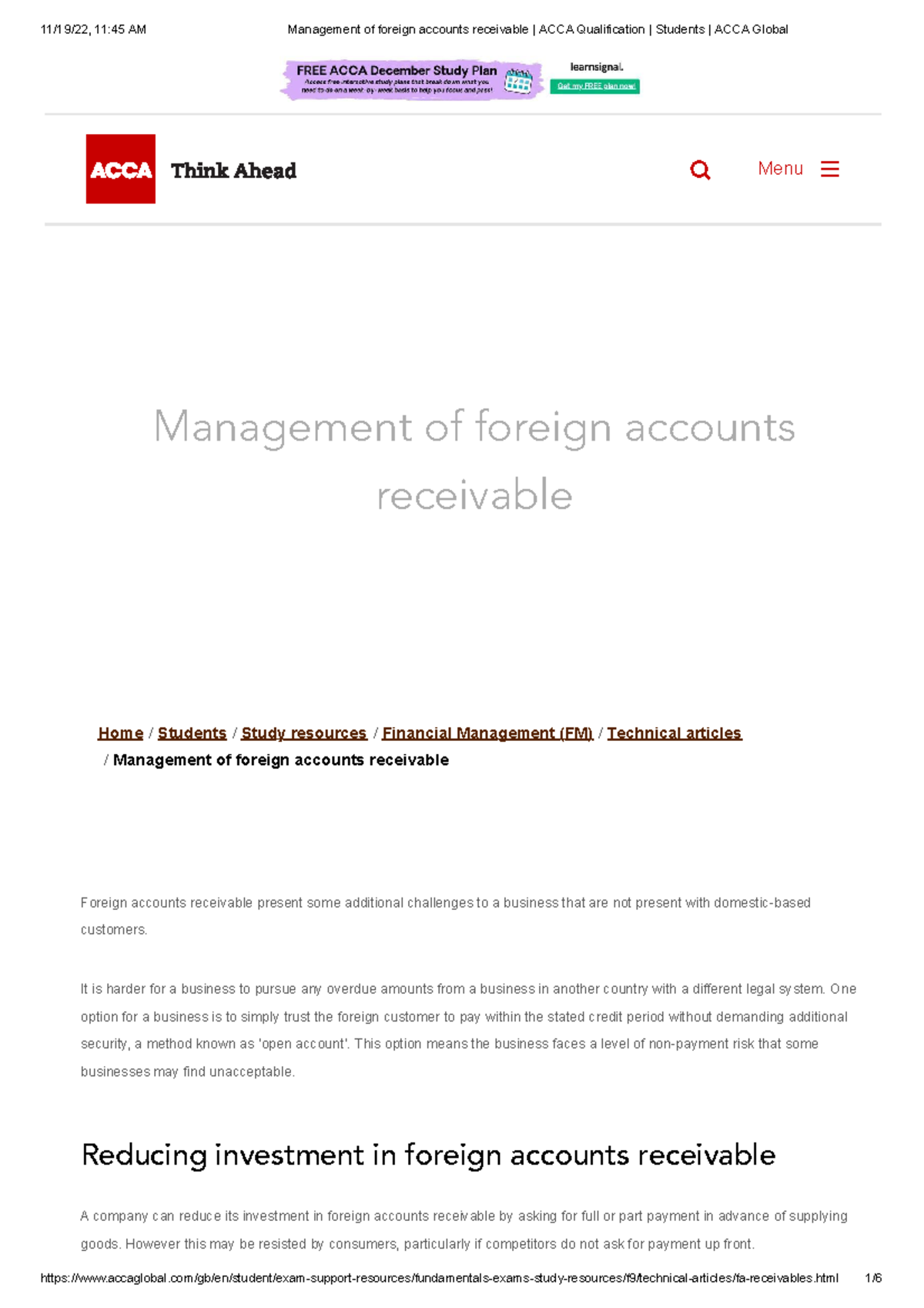 Management Of Foreign Accounts Receivable ACCA Qualification Students ...