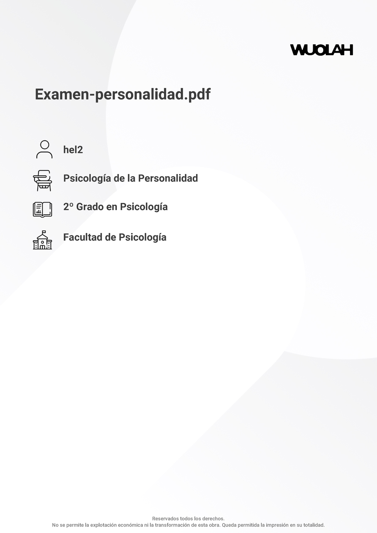 Premium Examen Personalidad Examen Personalidad Hel Psicología De La Personalidad 2º Grado En