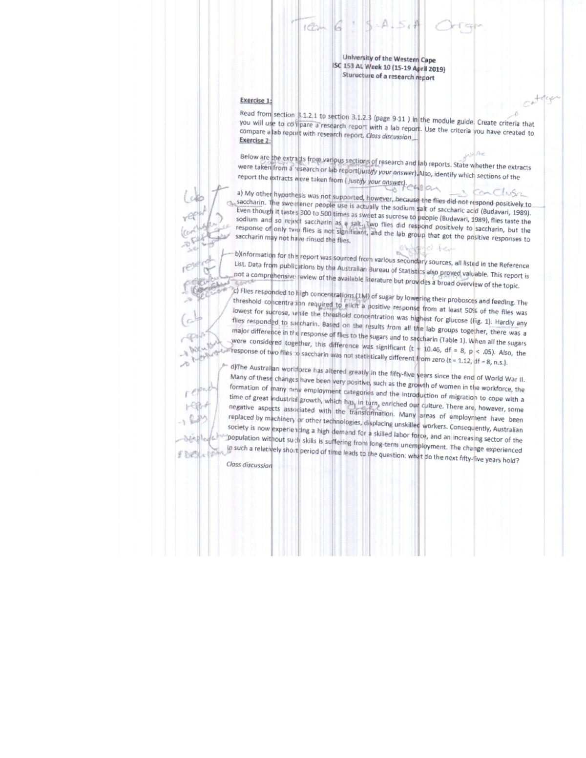 AL Week 10 Team 6 -Lab report Vs research report - Copy - BIO1000 - Studocu
