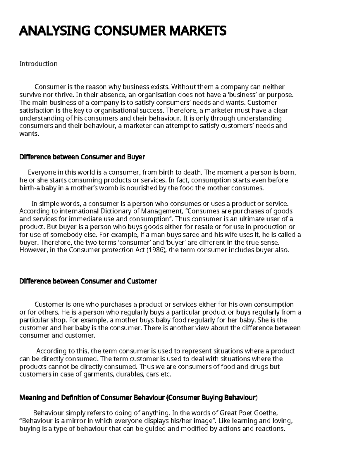 Analysing consumer markets - ANALYSING CONSUMER MARKETS Introduction ...