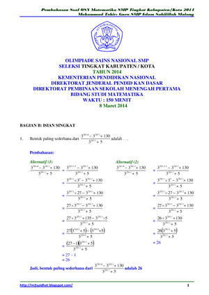 Soal Dan Kunci Jawaban OSN Matematika SMP Tingkat Provinsi - Pendidikan ...