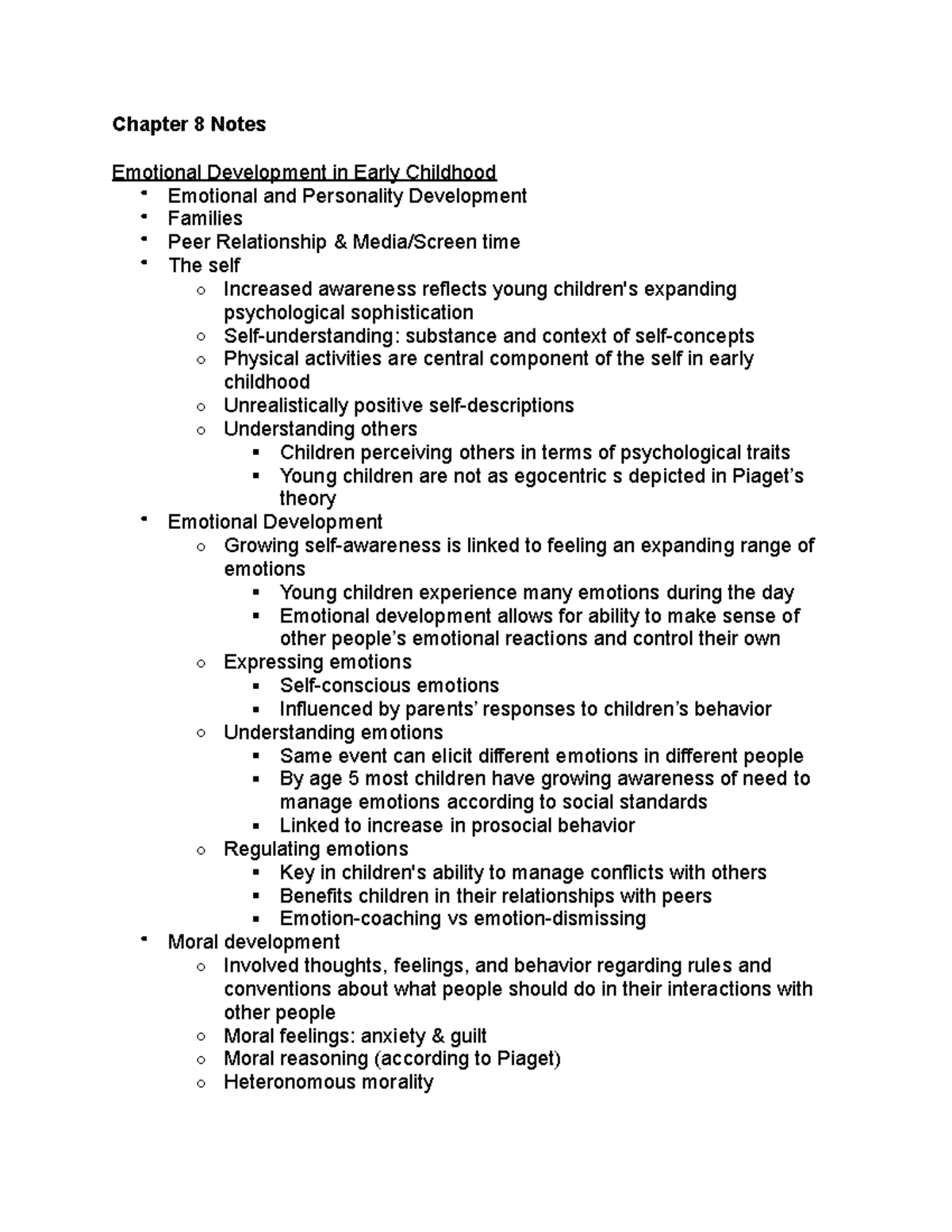 PSY 232 Ch 8 notes - Chapter 8 Notes Emotional Development in Early ...
