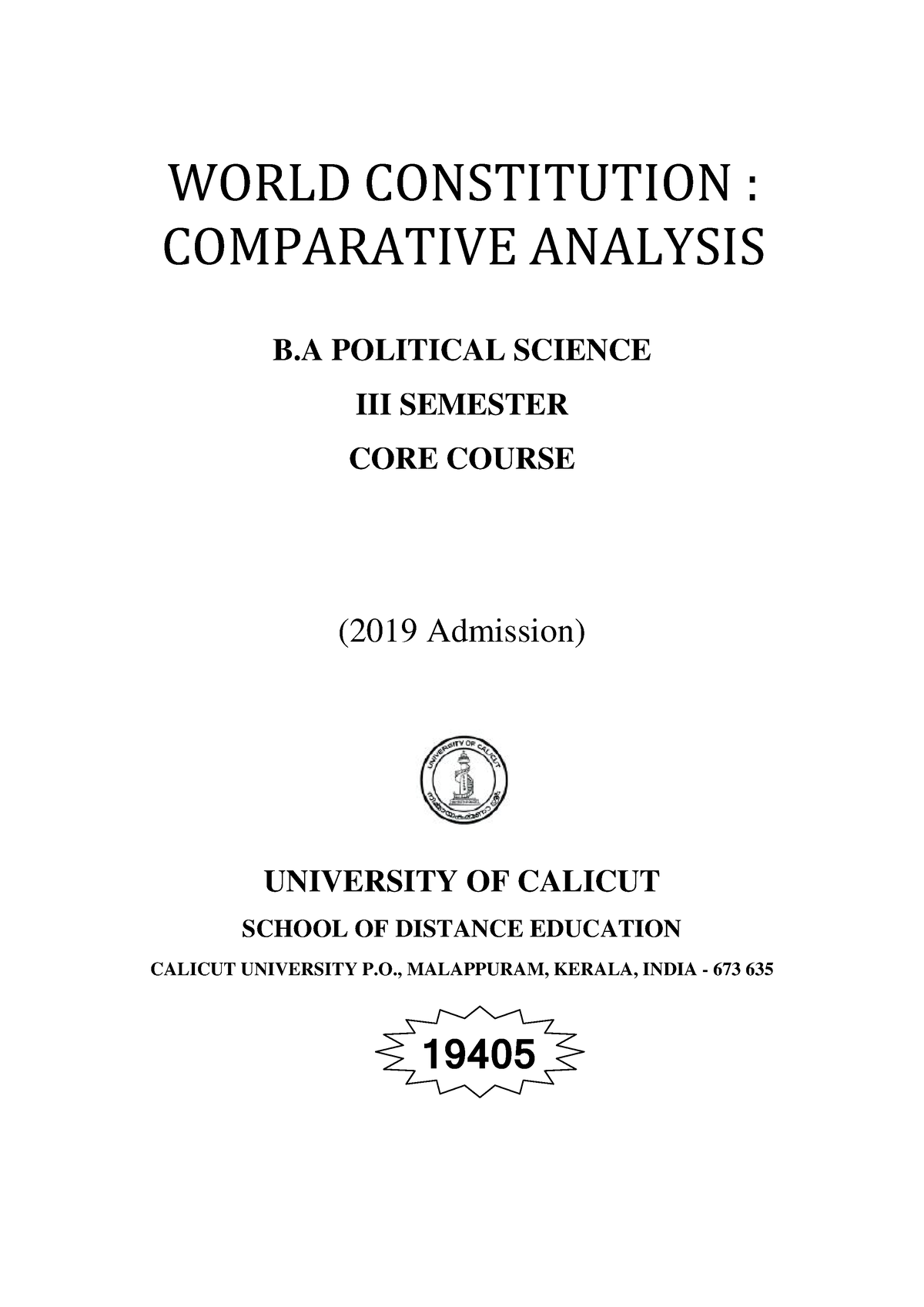 Third Sem Core Course Politics - WORLD CONSTITUTION : COMPARATIVE ...