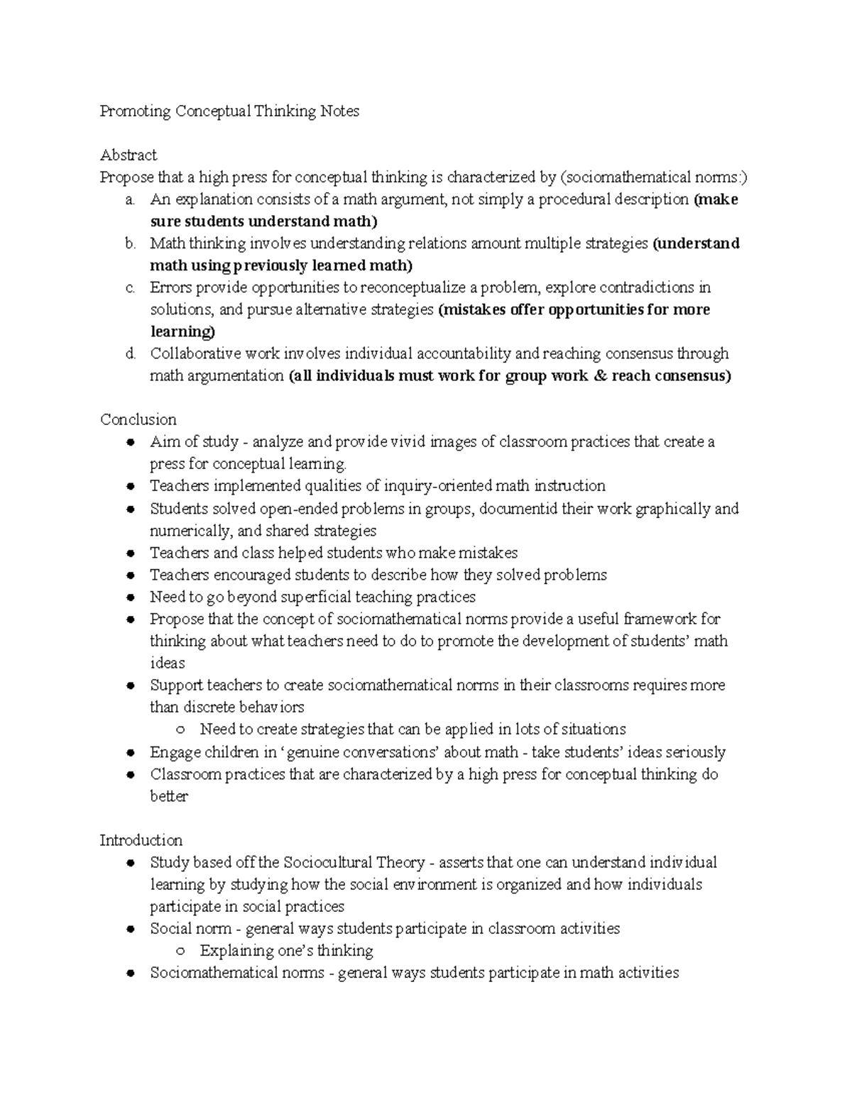 Promoting Conceptual Thinking Notes - Promoting Conceptual Thinking ...
