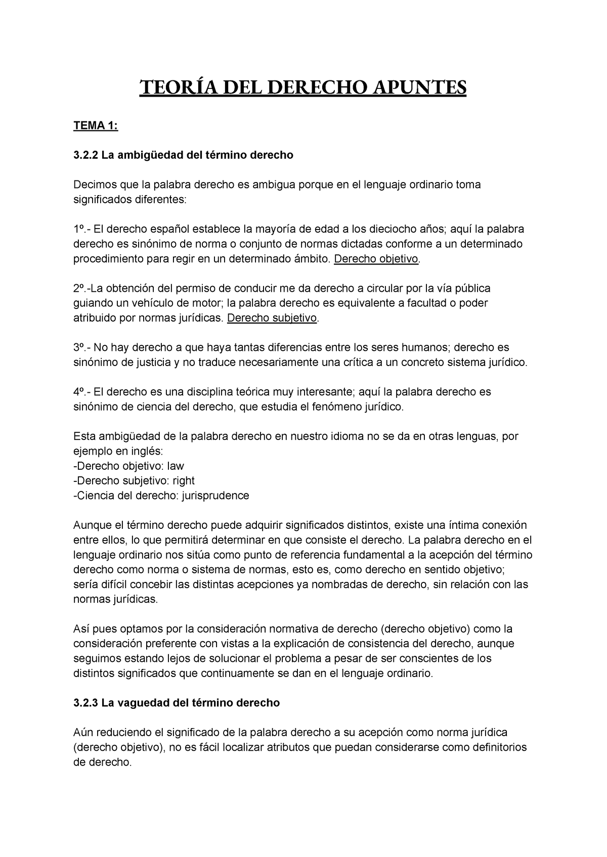 Teoría Del Derecho Apuntes - TEORÍA DEL DERECHO APUNTES TEMA 1: 3.2 La ...