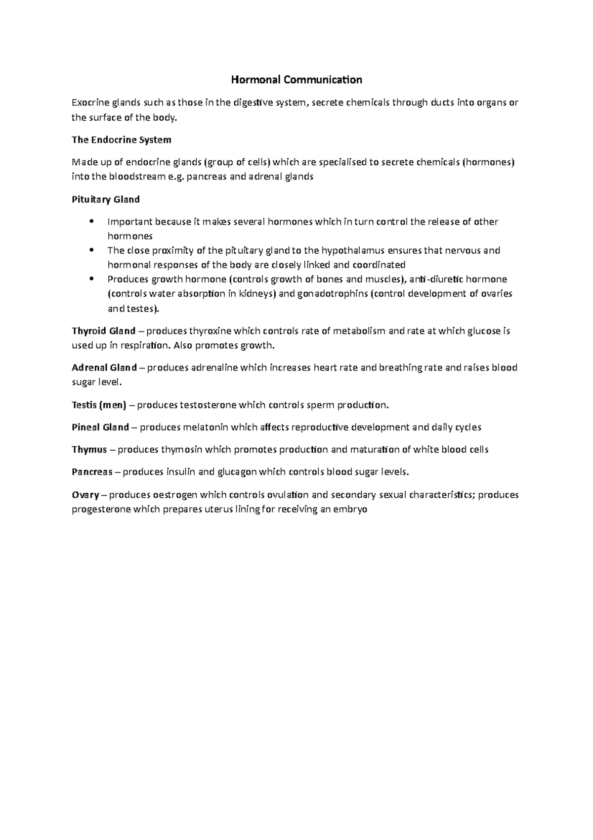 5.1.4 - Hormonal Communication - Hormonal Communication Exocrine glands ...