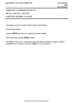 Exam 2013, questions