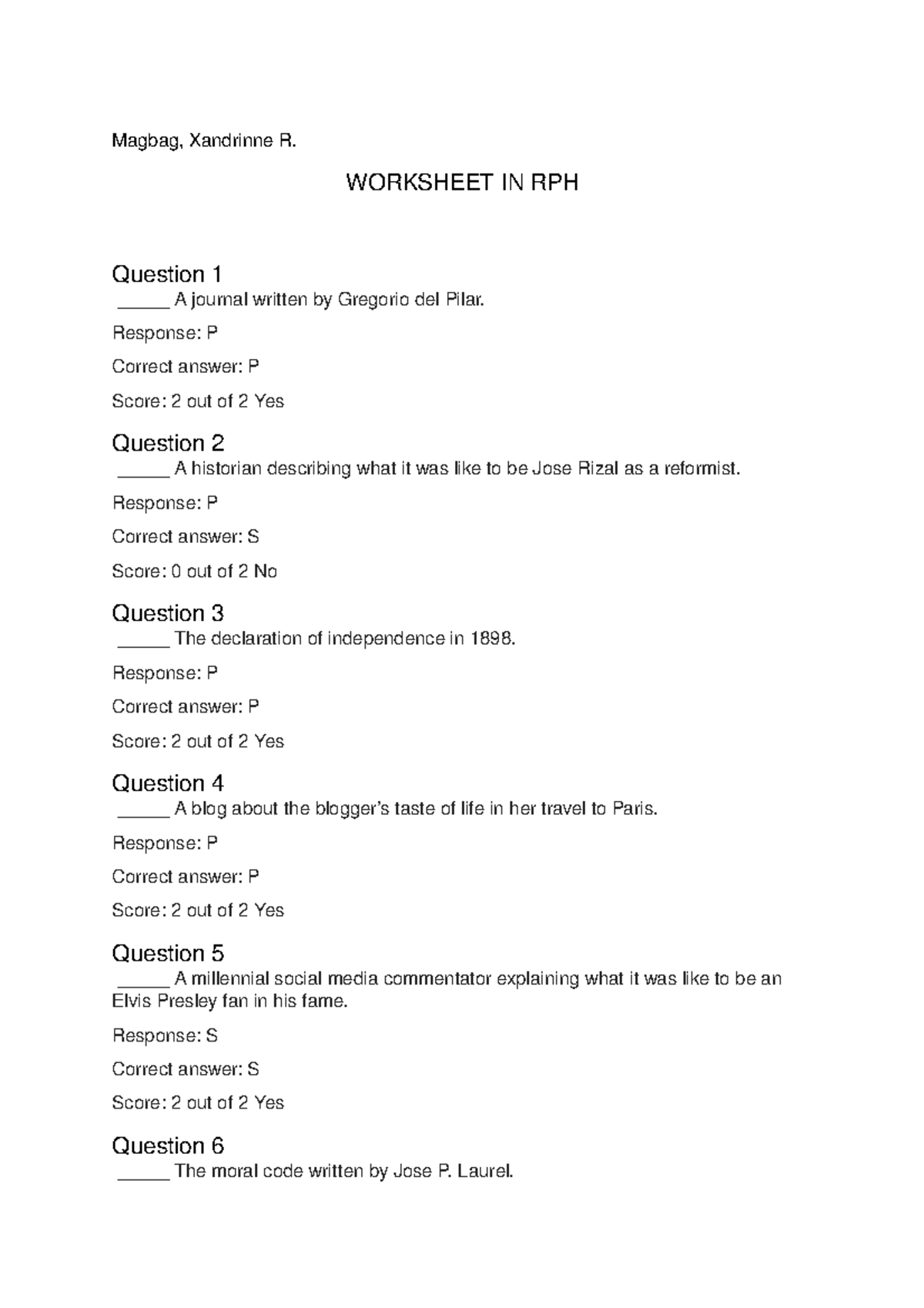 Worksheet rph - Readings in Philippine History - Studocu