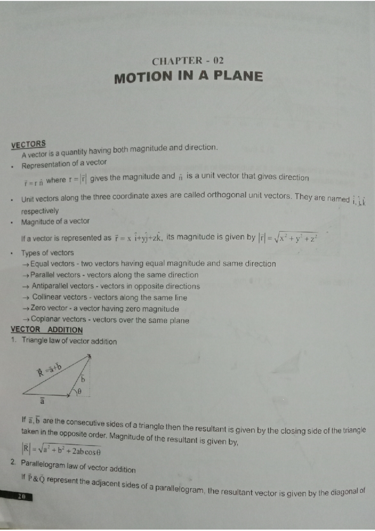 Motion in a plane physics chapter2 summary 11th std - bachelors of ...