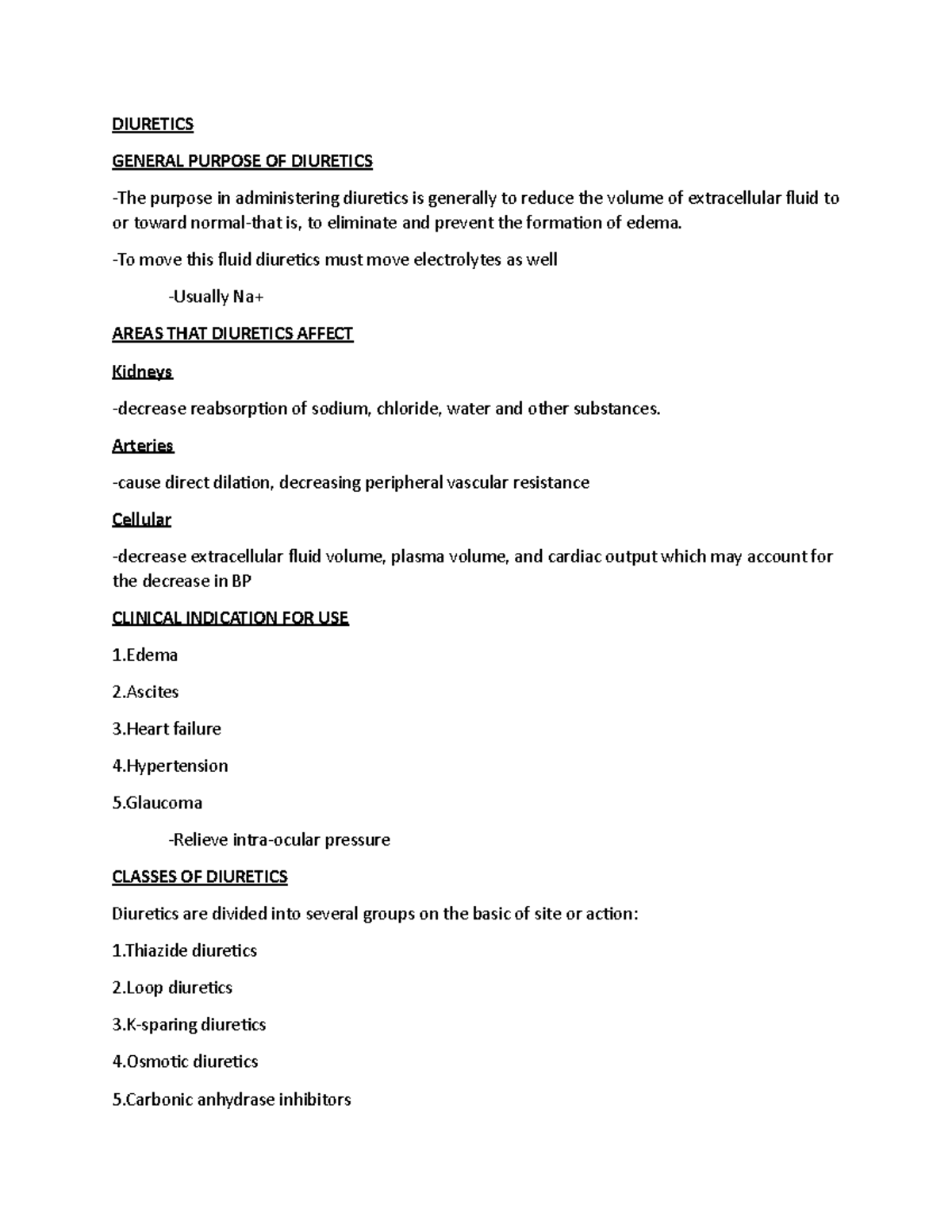 Diuretics- Pharm Notes - DIURETICS GENERAL PURPOSE OF DIURETICS -The ...