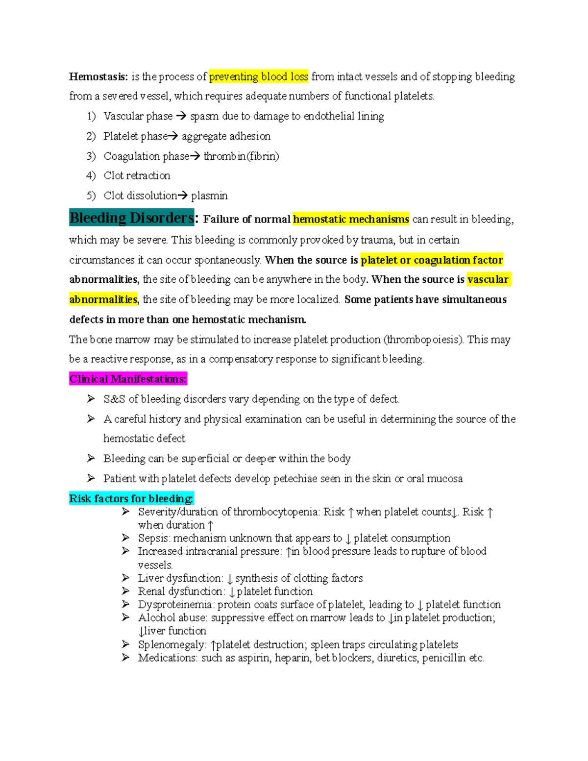 Bleeding Disorders Notes - Hemostasis: Is The Process Of Preventing ...