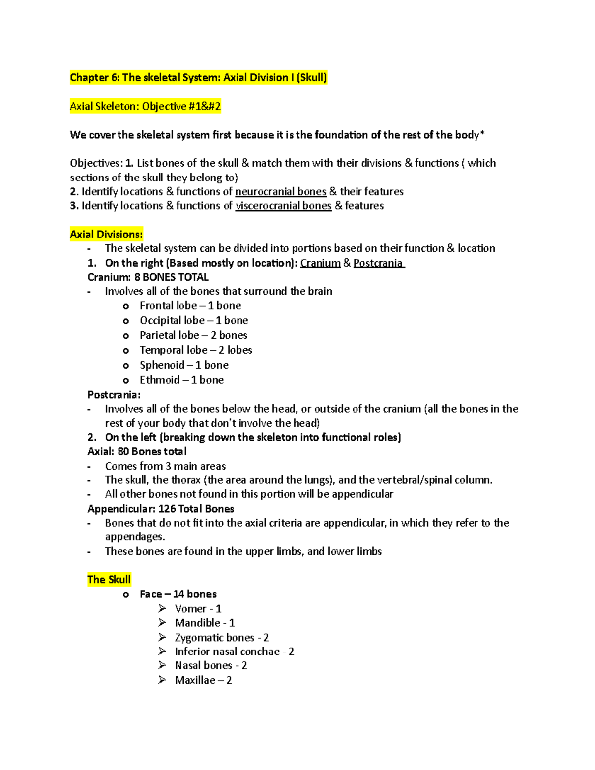 Chapter 6 Objective 1&2 - Chapter 6: The skeletal System: Axial ...