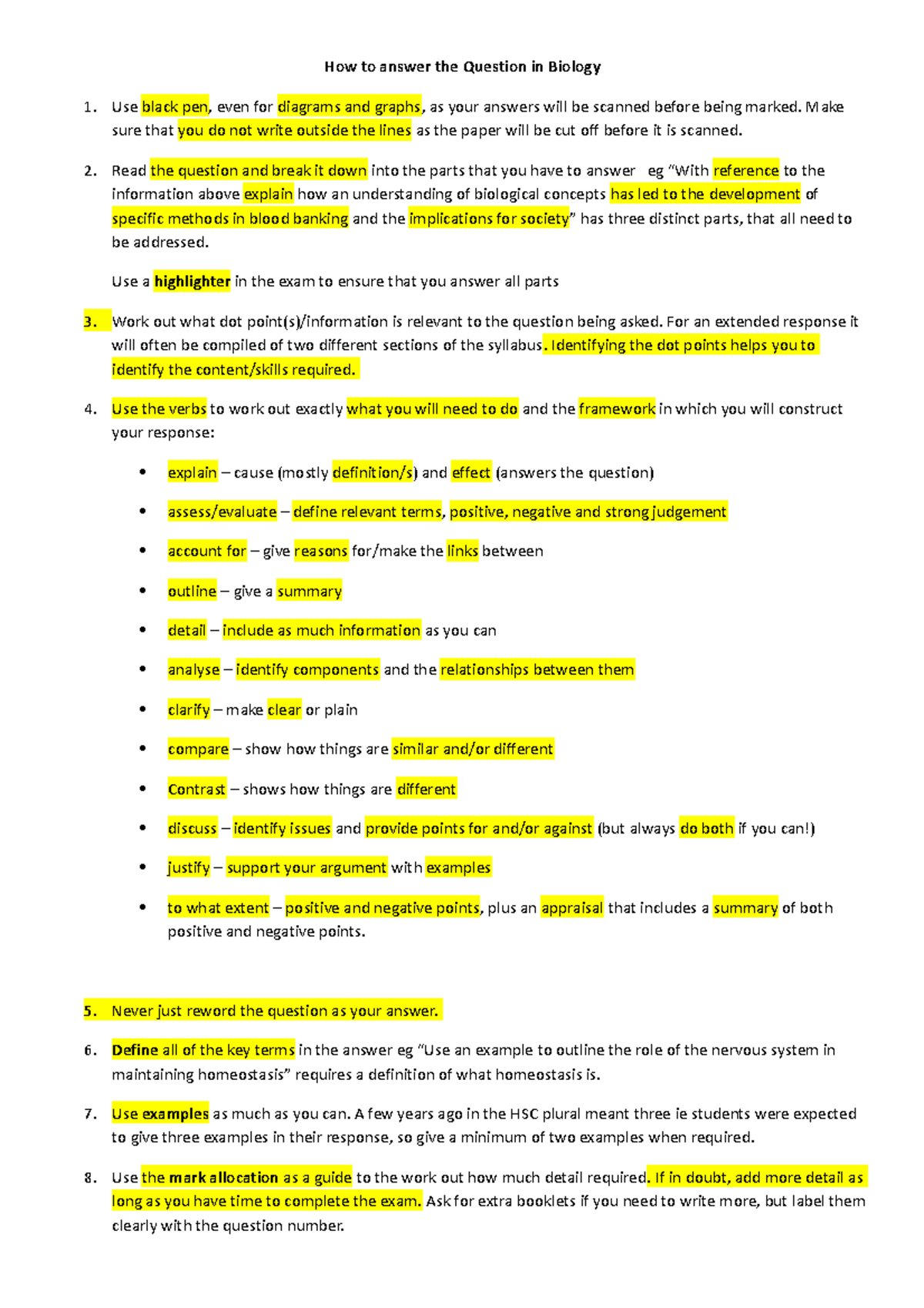 How to answer the question in biology (1) - How to answer the Question ...