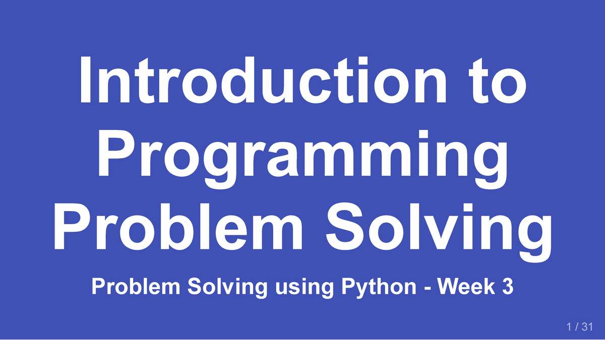 introduction to problem solving in programming fundamental