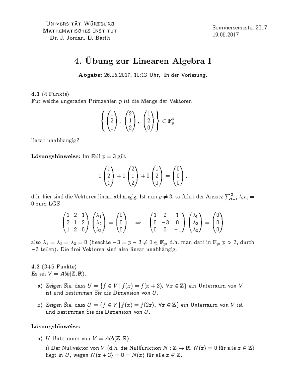 L04 Losung Lineare Algebra 1 Studocu