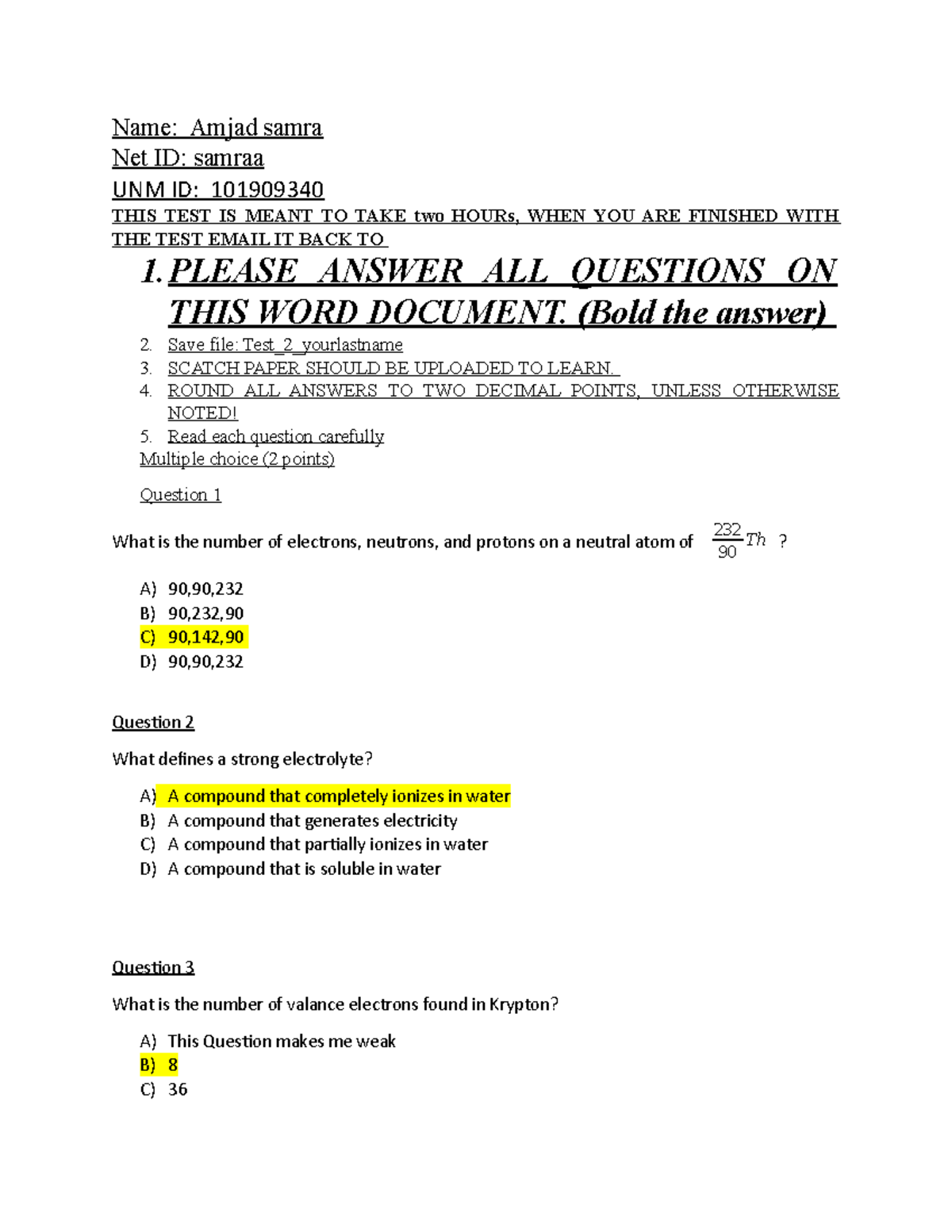 Final exam 002 - Name: Amjad samra Net ID: samraa UNM ID: 101909340 ...