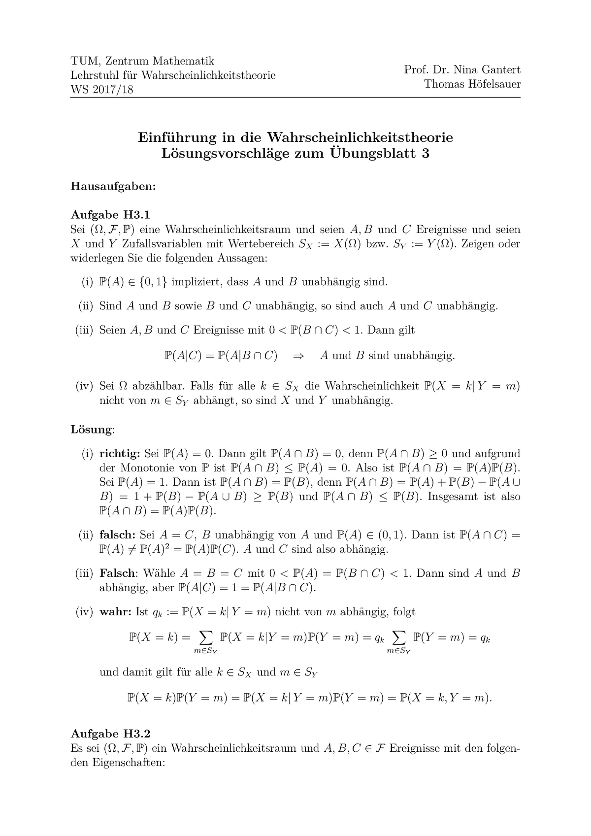 Blatt 3 Lösung H - Homework Solution - TUM, Zentrum Mathematik ...