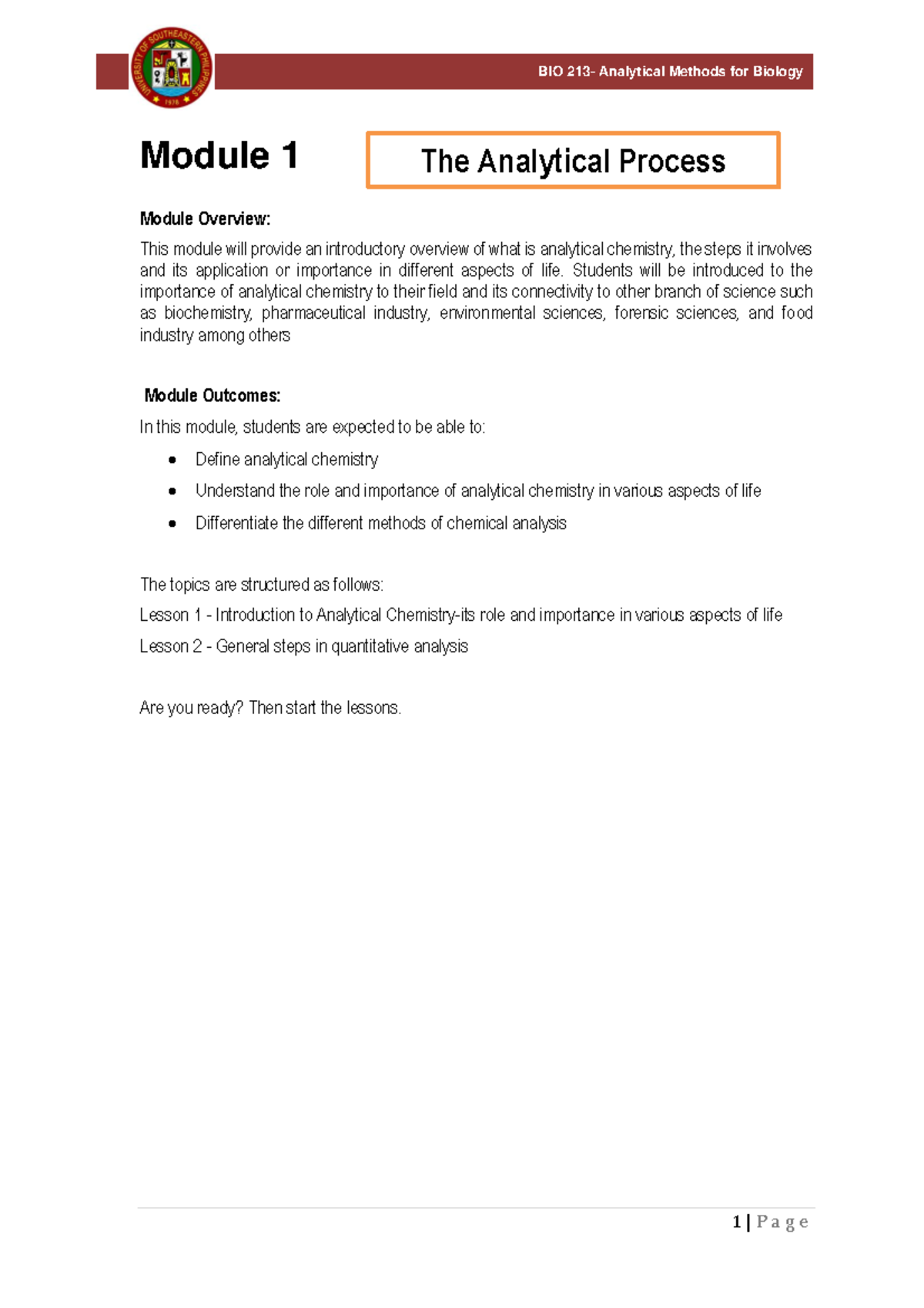 Module 1 The Analytical Process CAS File - Module 1 Module Overview ...