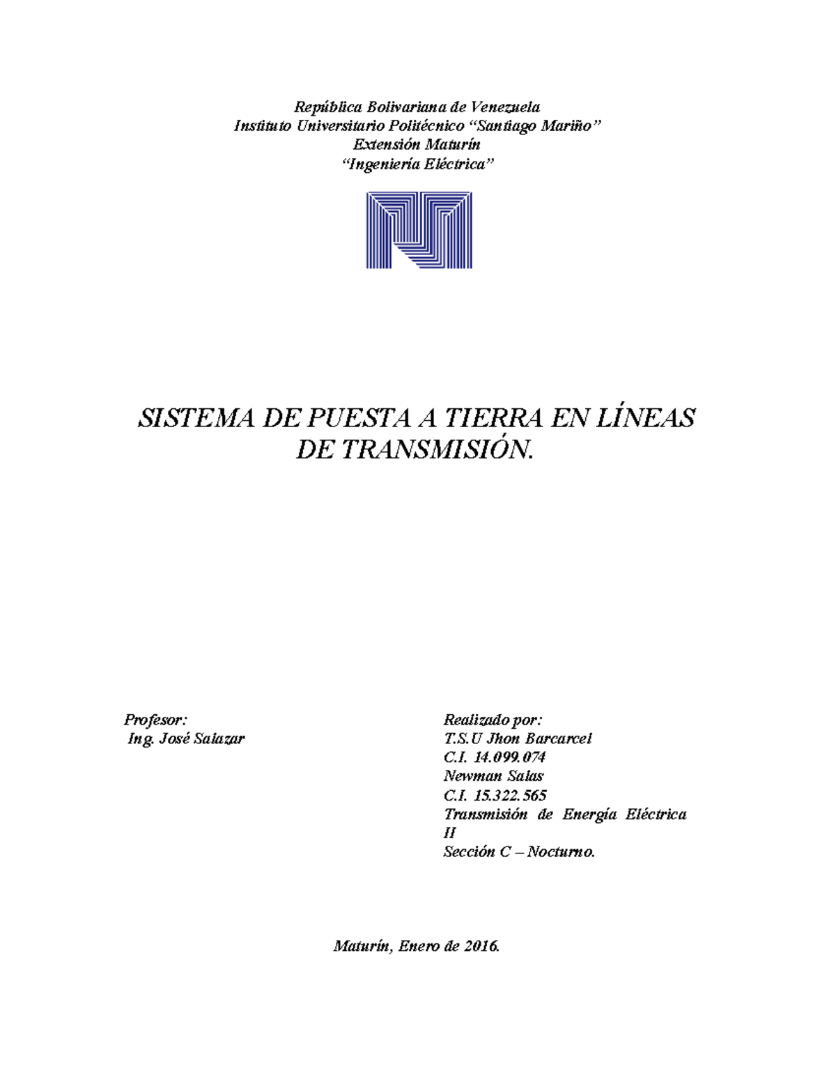 Sistemas De Conexion A Tierra Rep Blica Bolivariana De Venezuela Instituto Universitario Studocu