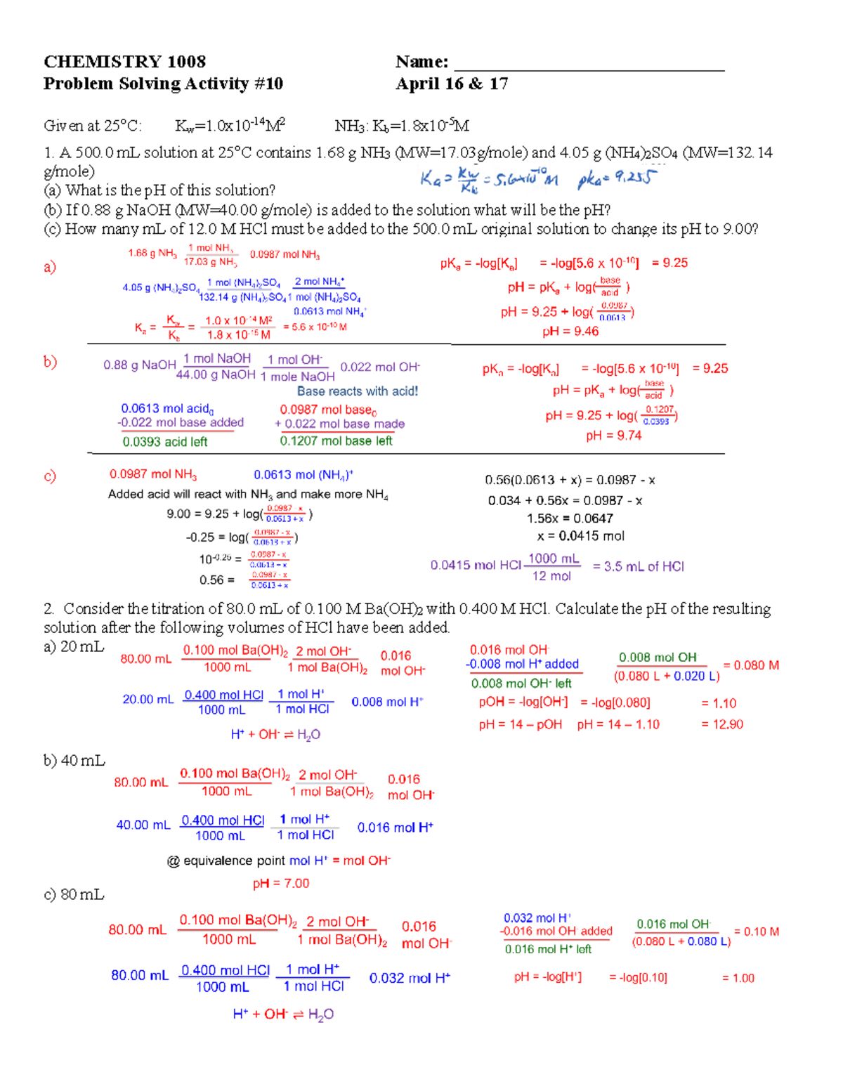 PS10K Buffers and Titration CHEMISTRY 1008 Name