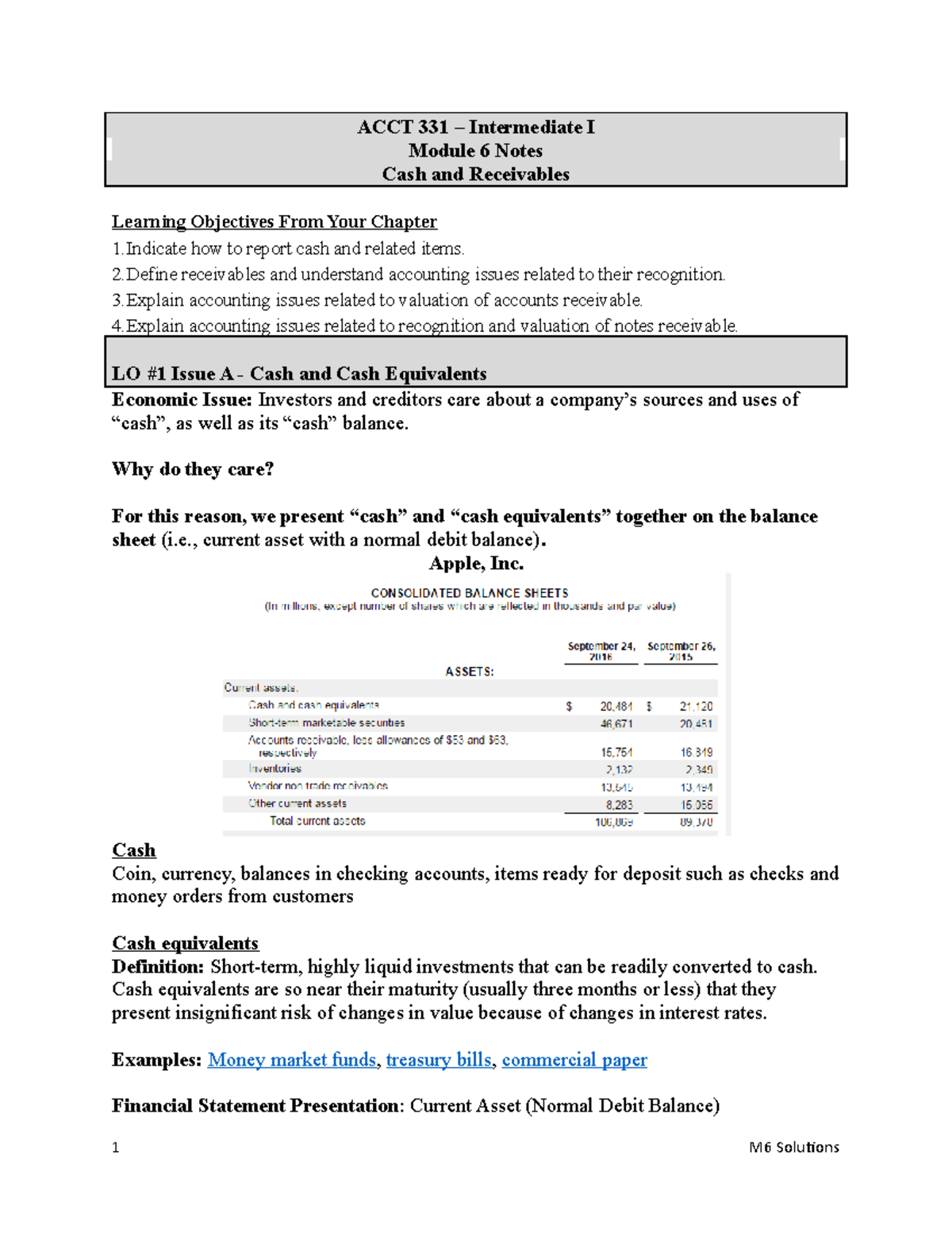 331 Module 6 Notes Solutions - ACCT 331 – Intermediate I Module 6 Notes ...