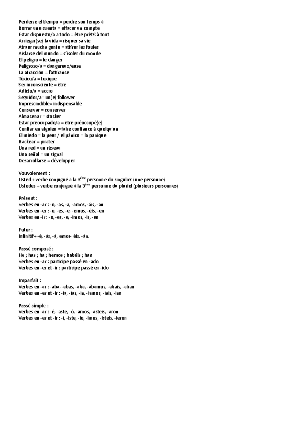Fiche espagnol vocabulaire - Perderse el tiempo = perdre son temps à Borrar  une cuenta = effacer un - Studocu