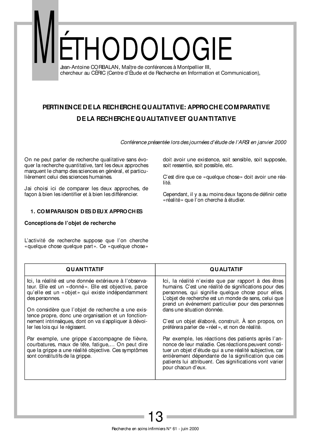 Quantitative OU Qualitative - 13 ÉTHODOLOGIE M ÉTHODOLOGIE Jean-Antoine ...