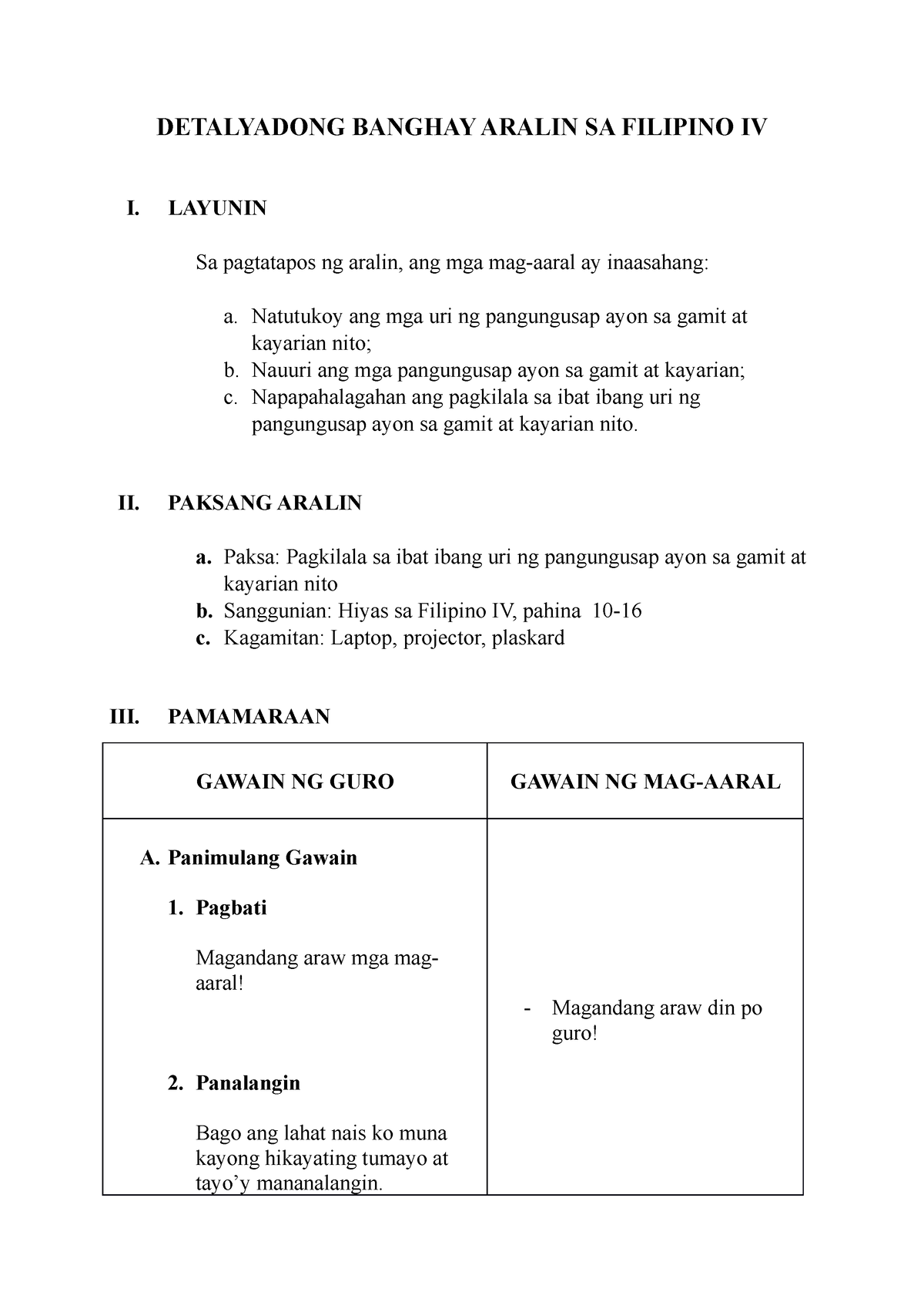 Filipino-IV LP 4 - This Is A Filipino Sample Of Lesson Plan ...