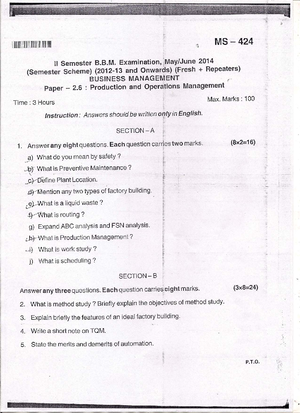 2018 - question paper - Production and operations management system ...
