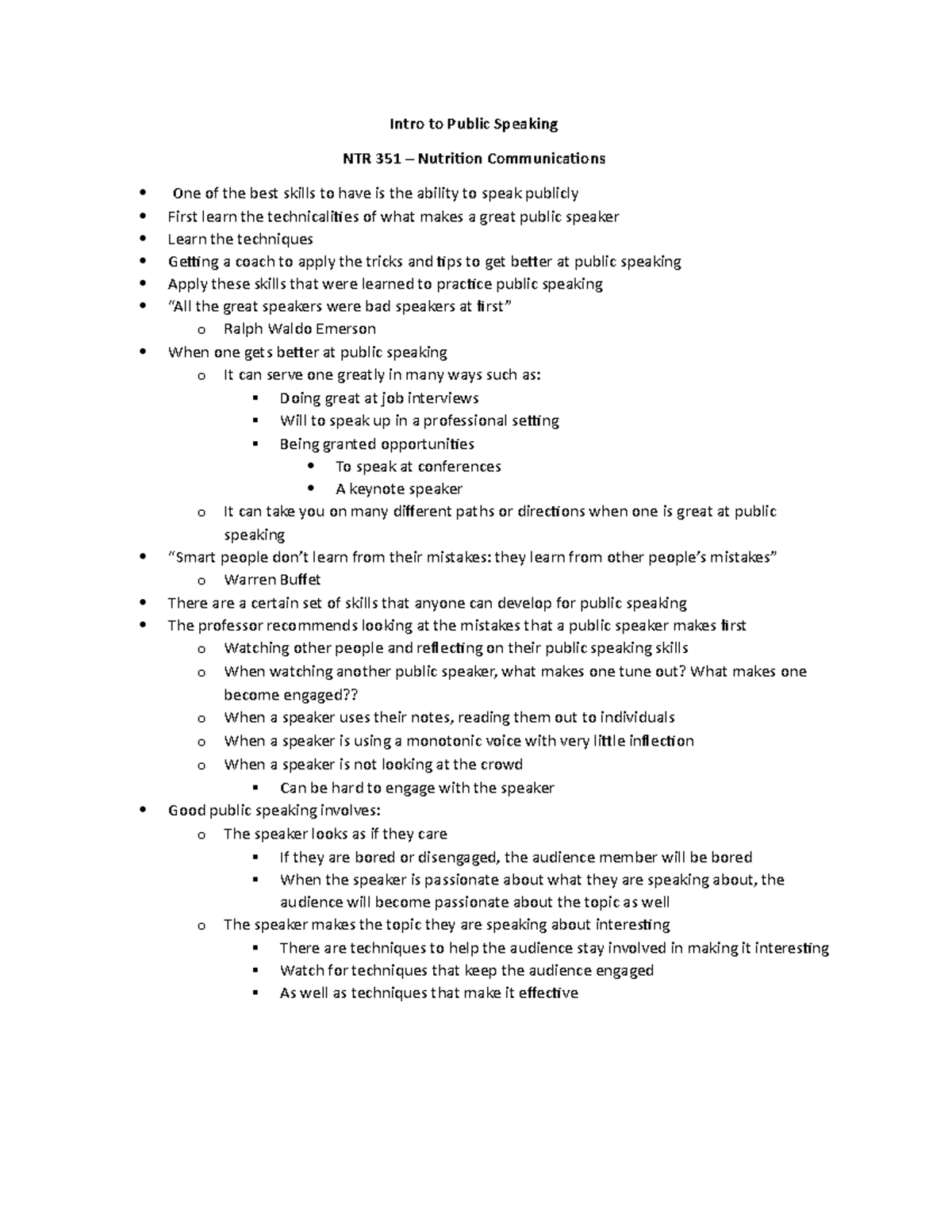 Intro to Public Speaking Lecture Notes - Intro to Public Speaking NTR ...