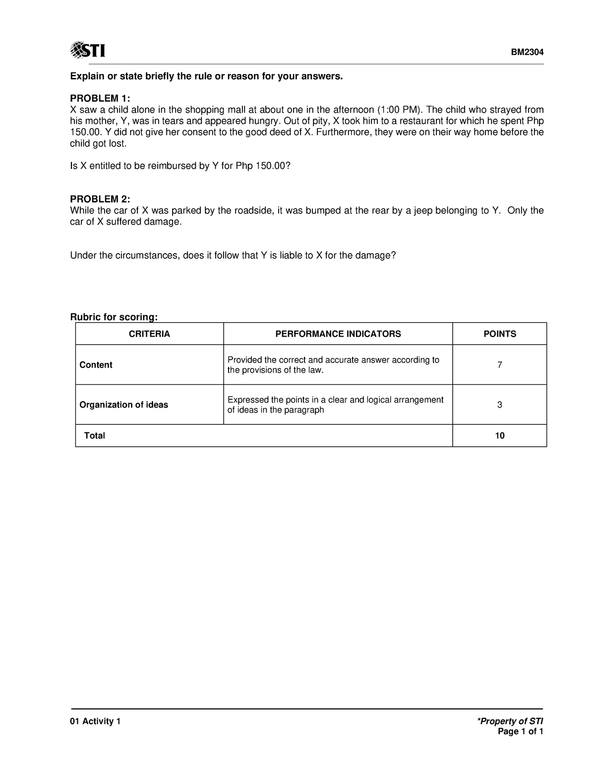 01 Activity 1(18) - Law - BM 2304 01 Activity 1 *Property of STI Page 1 ...