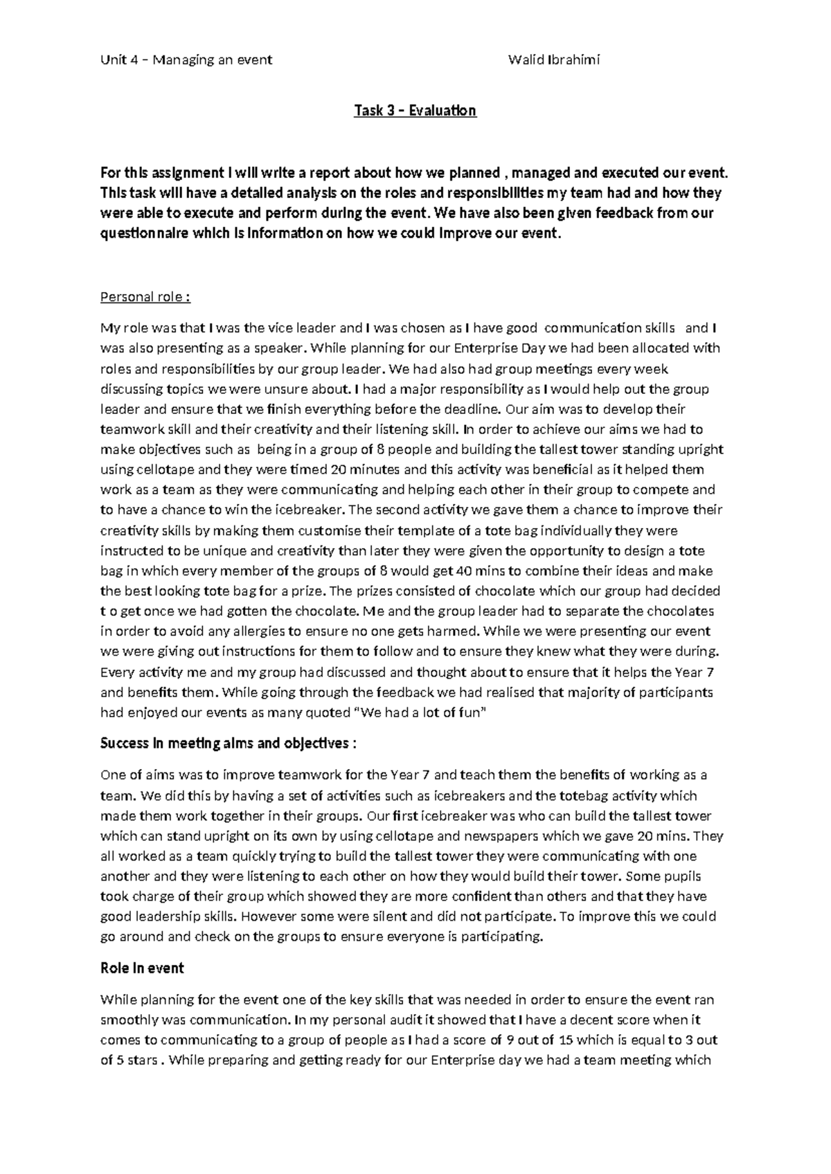 Unit 4- task 3 guidance - this is templete - Task 3 – Evaluation For ...