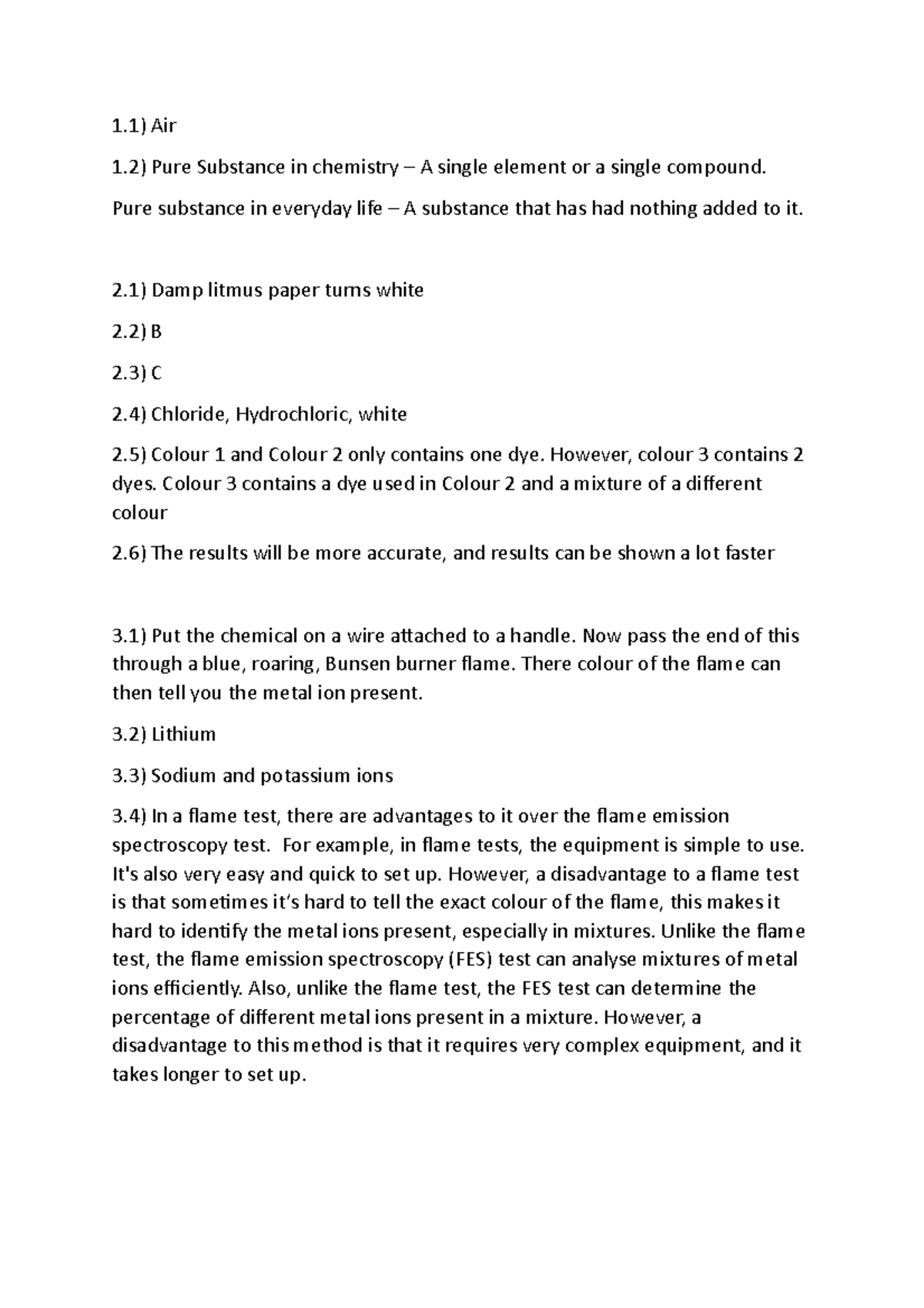 Chemical analysis assessment - Mr Nawaz - Air Pure Substance in ...