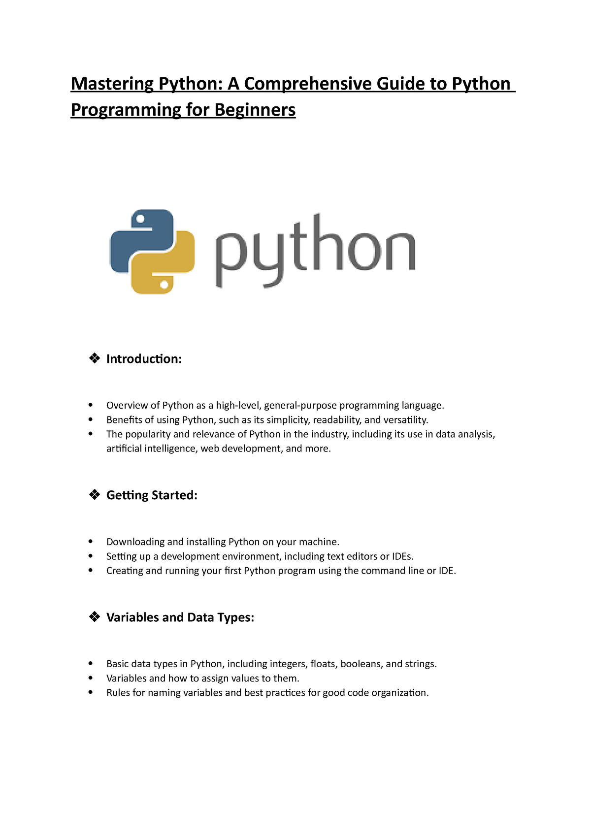 Mastering Python for beginners - Mastering Python: A Comprehensive Guide to Python Programming 