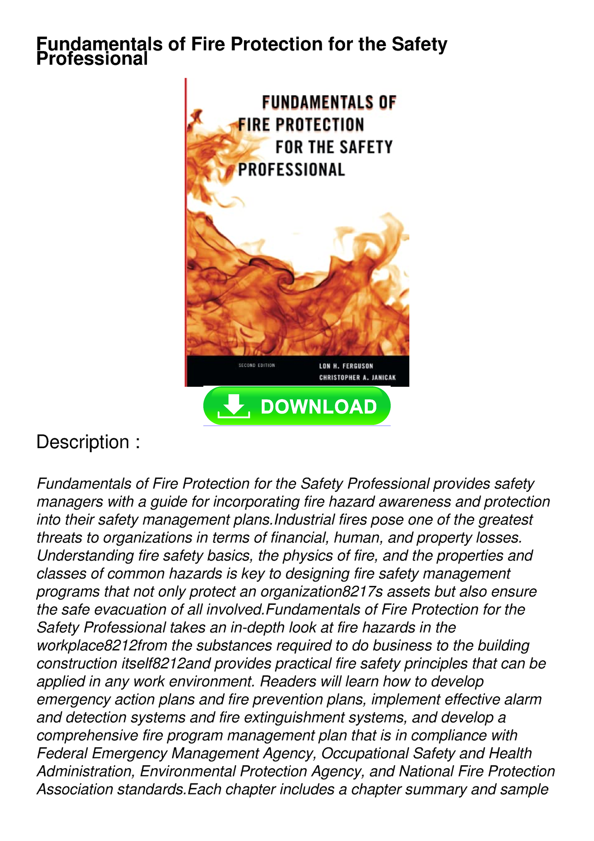 READ [PDF] Fundamentals Of Fire Protection For The Safety Professional ...