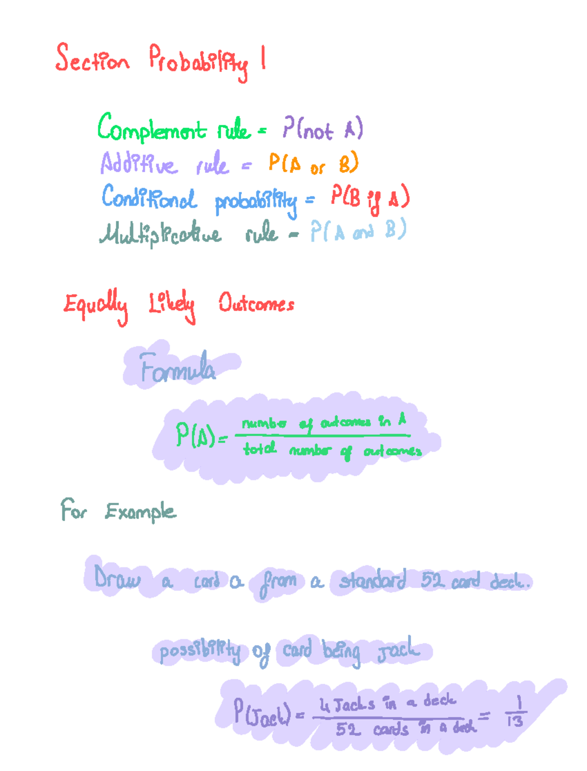 Probabilities Notes - Section Probability I Complement rule P not A ...