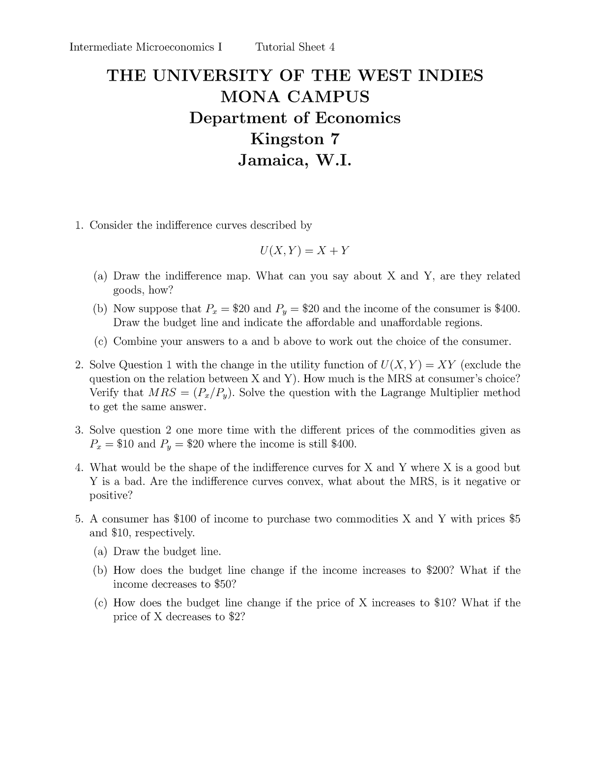 ECON2000 Tutorial 4 - Econ - Intermediate Microeconomics I Tutorial ...