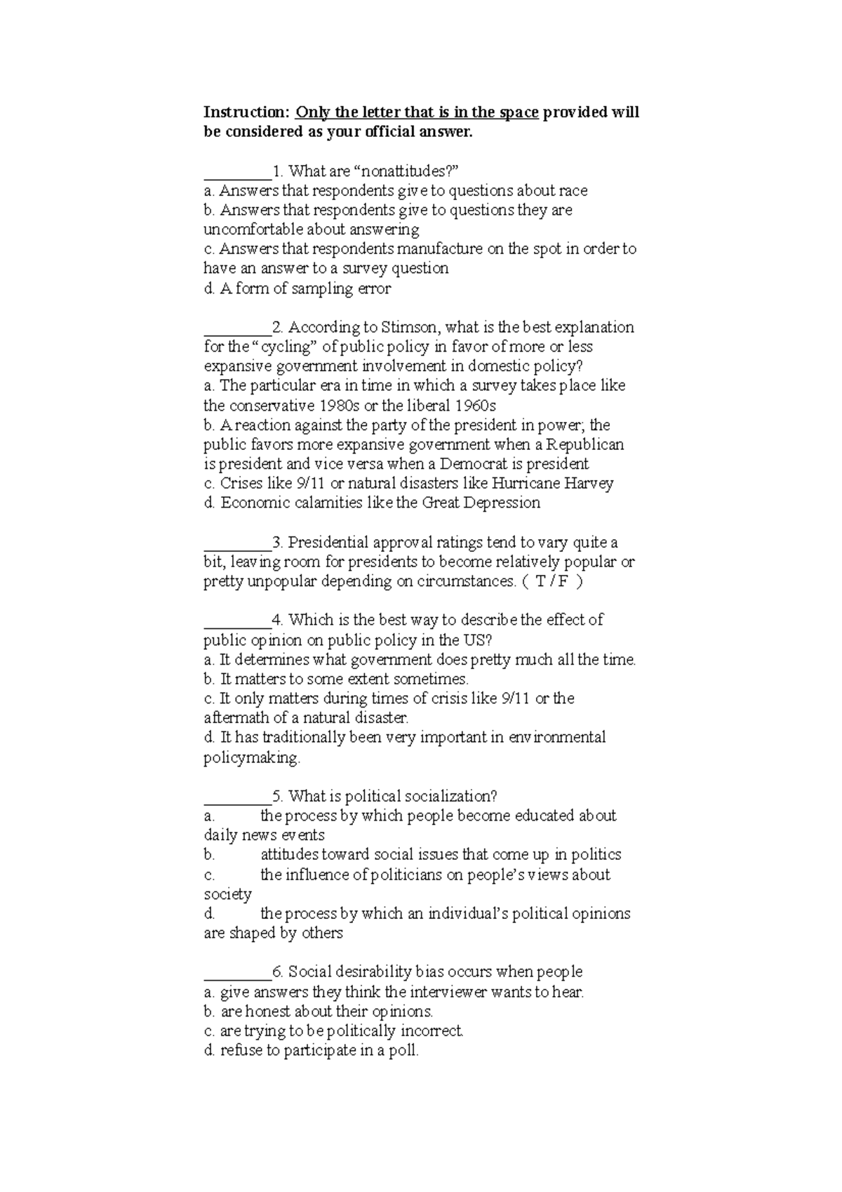 Quiz4 A08 ANS - Quiz Answers - Instruction: Only The Letter That Is In ...