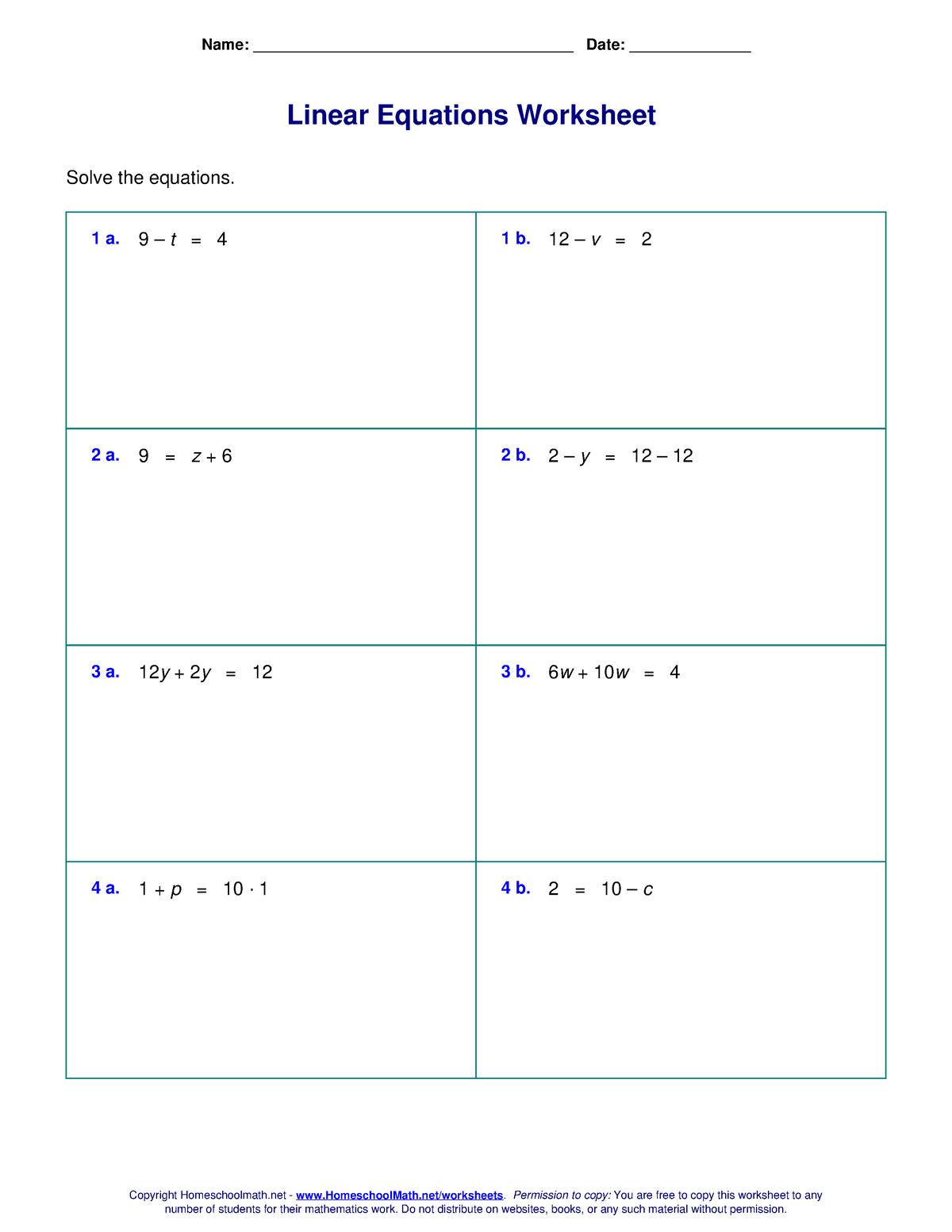 Linear Equations Worksheet-2 - Name 