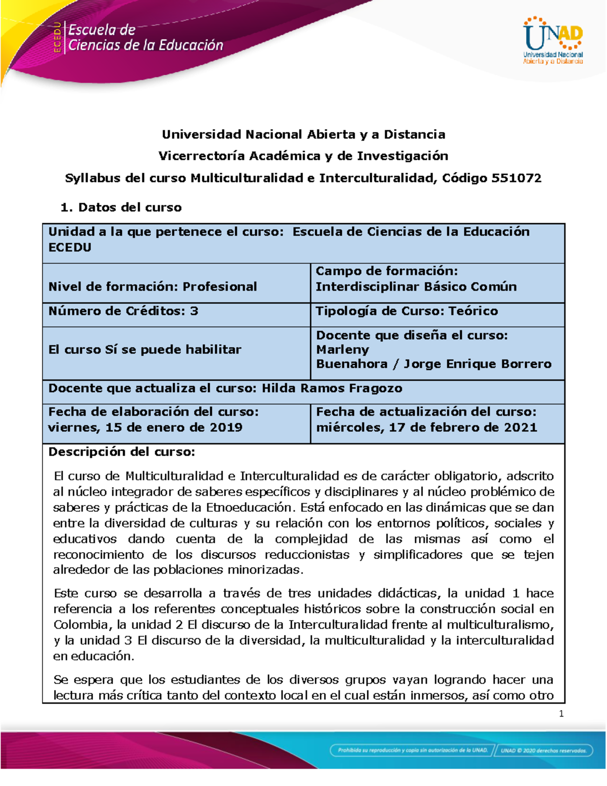 Syllabus Del Curso Multiculturalidad E Interculturalidad Universidad