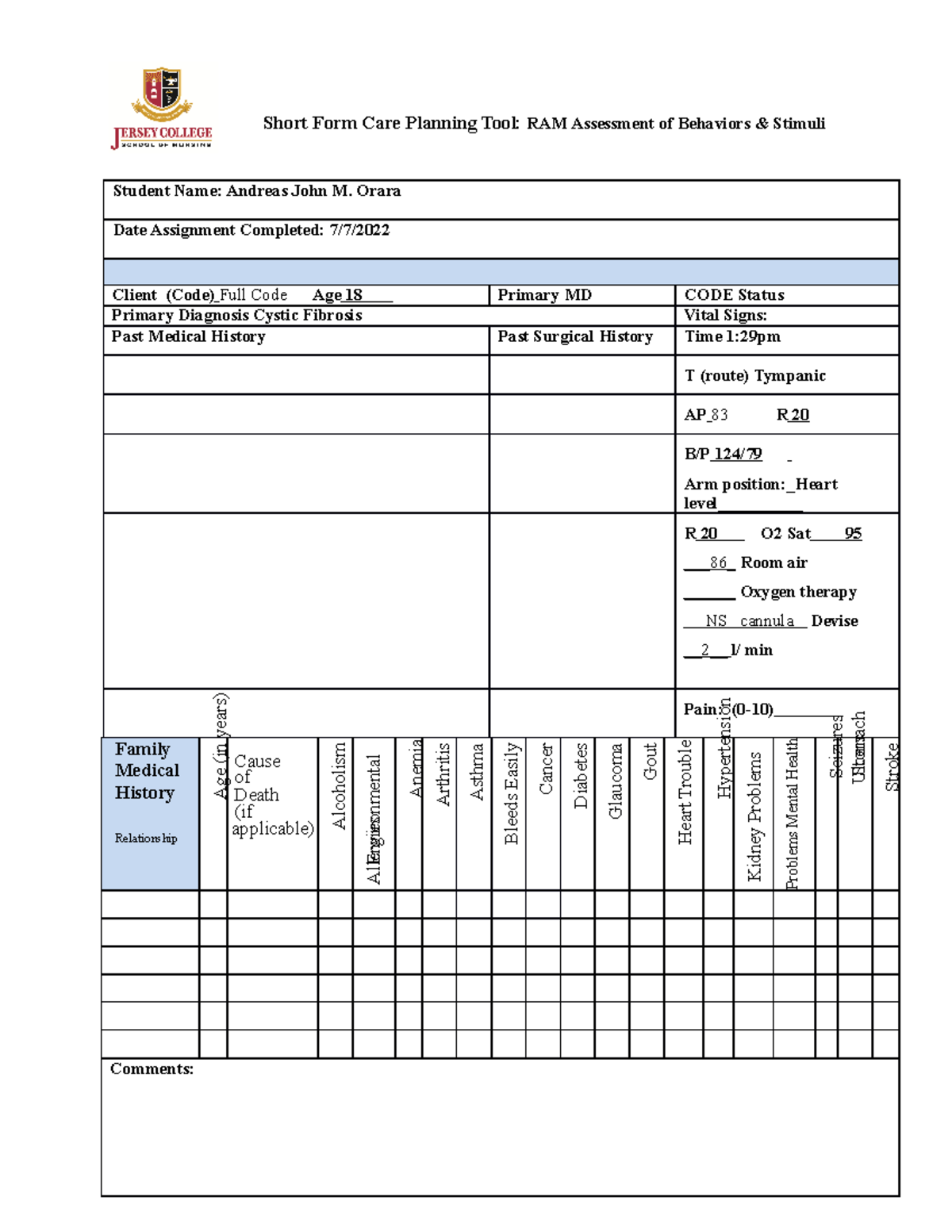 Short Care Plan Form WO teaching plan updated 03232022(1) - Short Form ...